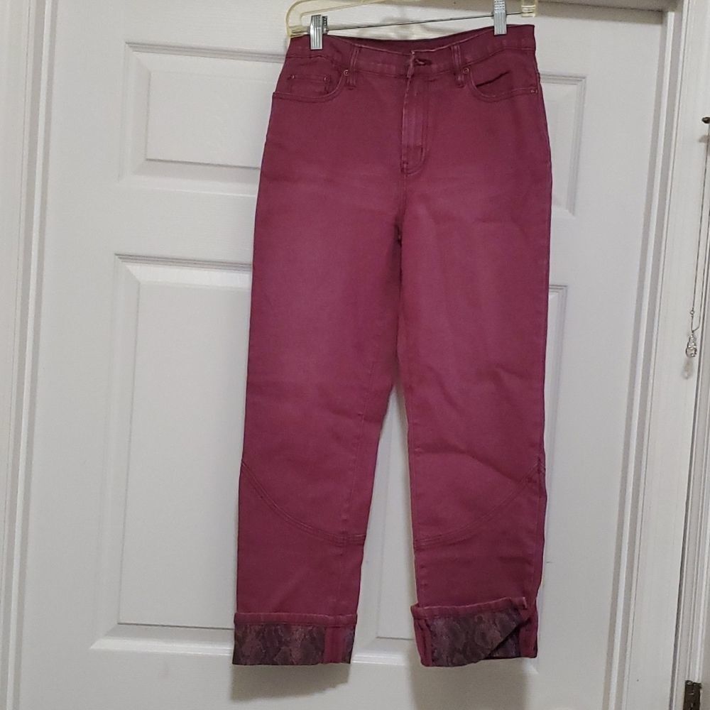DIANE GILMAN red straight leg cuff ankle jeans Women's 6